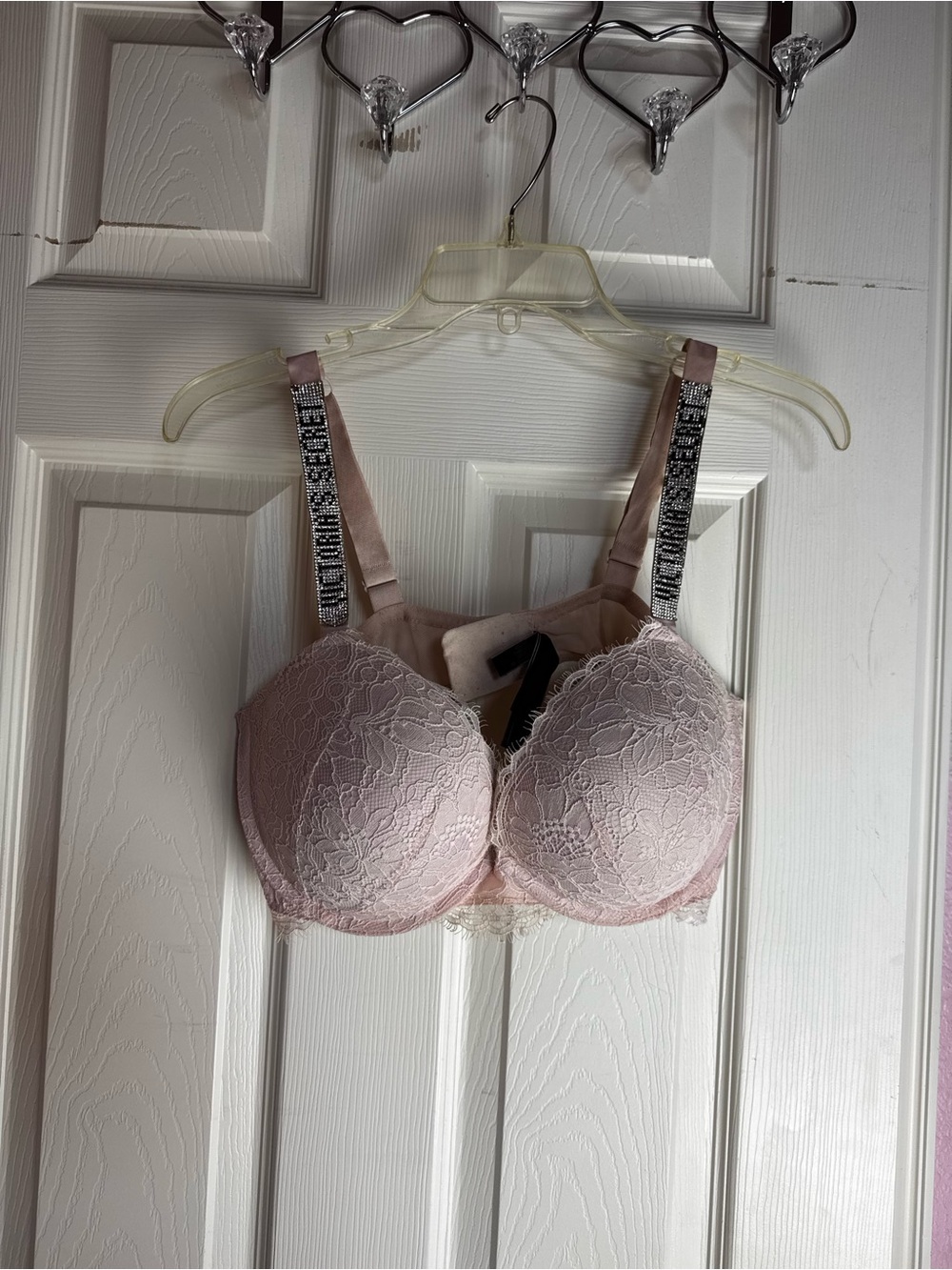 Victoria's Secret Blush Lace Push-Up Bra with Embellished Straps